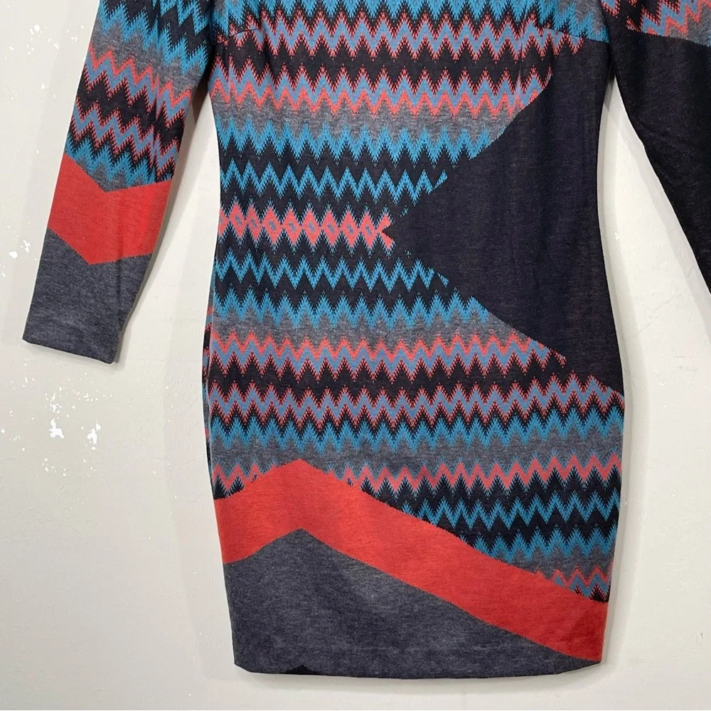 Cache Multicolor Sweater Dress Career Abstract Chevron Aztec Mixed Print Size 8 - Picture 5 of 13